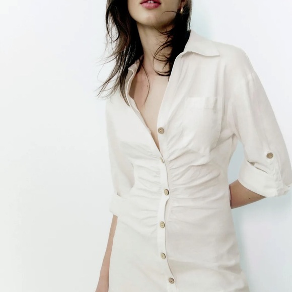 Zara Shirt Dress with Ruching - Picture 12 of 15